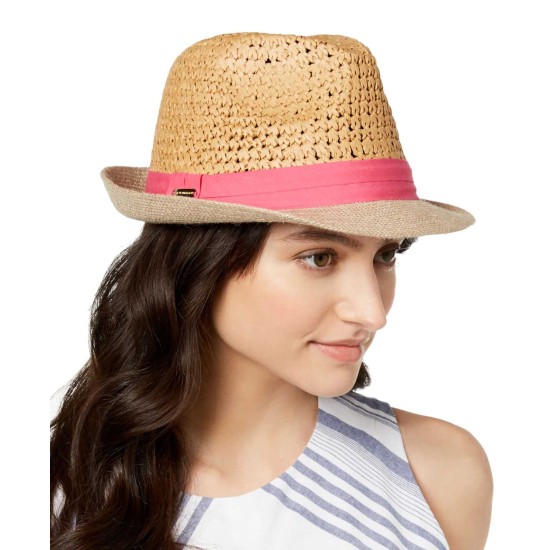  Two Weave Banded Fedora Hat (Fuschia, One Size)