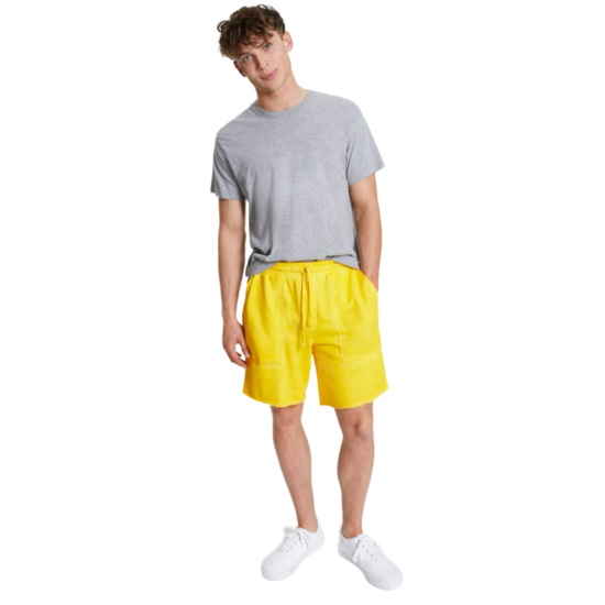 Sun + Stone Men’s Garment Dyed Fleece Shorts, Yellow, M
