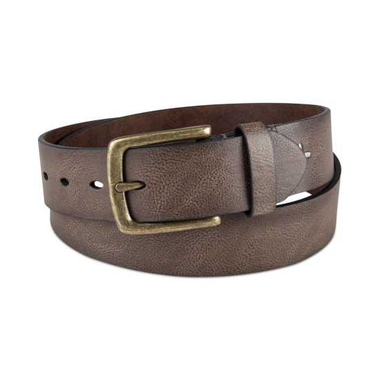  Men’s Pebbled Faux-Leather Belt, Brown, Small (30-32)