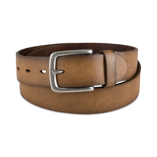  Men’s Pebbled Faux-Leather Belt, Brown, Small 30-32