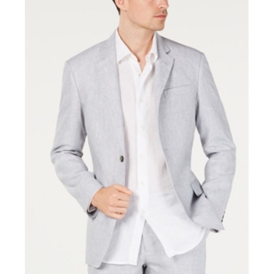  Men’s 2-Button Blazer, Grey, Medium