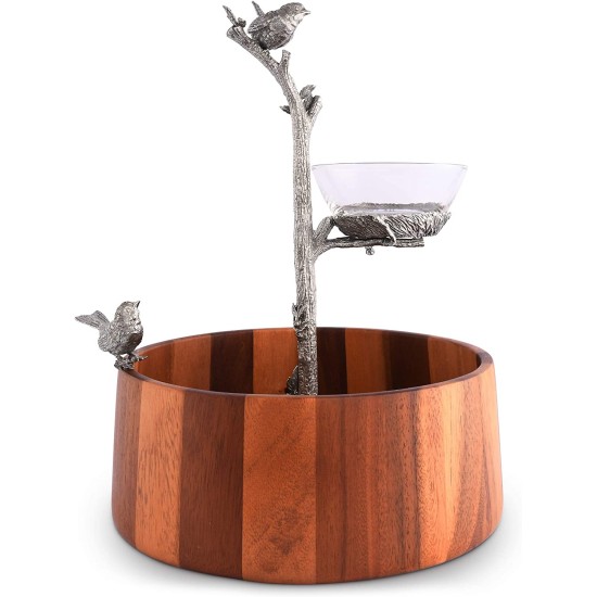  Pewter Song Birds Nesting Dip Bowl, Brown, 12”x 16.5”