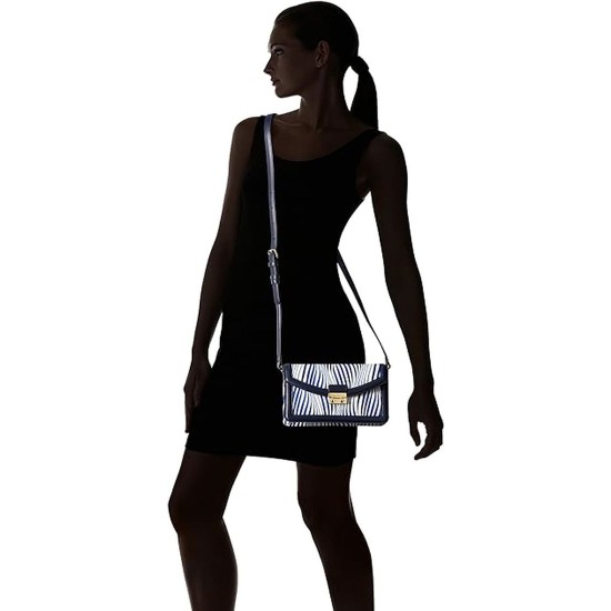  Women’s Faux Leather Tess Crossbody Bag, Wavy Stripe Navy, One Size