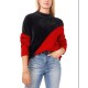  Womens Asymmetrical Colorblocked Sweater, Black/Red, Large