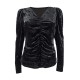  Women’s Ruched Velour Top, Black, Small