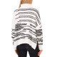  Womens Stripe Mock Neck Sweater, Antique White, X-Small