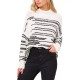  Womens Stripe Mock Neck Sweater, Antique White, X-Small