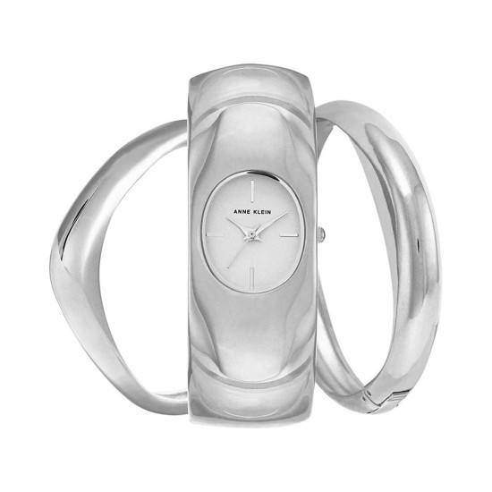  Women’s Silver-Tone Bangle Bracelet Watch & Bangle Bracelets Set – Silver