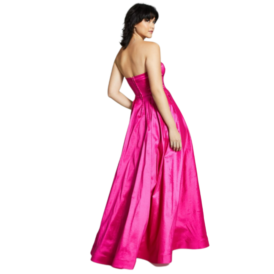  Juniors’ Strapless Stretch Taffeta Ball Gown Dress, Pink, 9/10