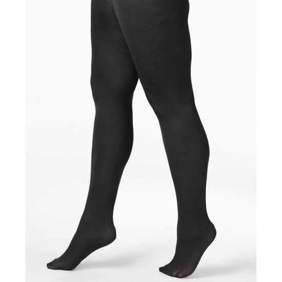  Plus Size Easy-On Ribbed Tights, Black, 1X-2X