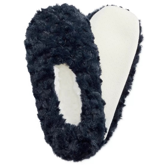  Womens Faux-Fur Slipper Socks, Navy, Large / X-Large