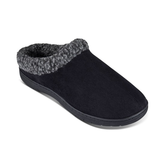  Men’s Faux-Suede Clog Slippers with Fleece Collar, Black, X-Large