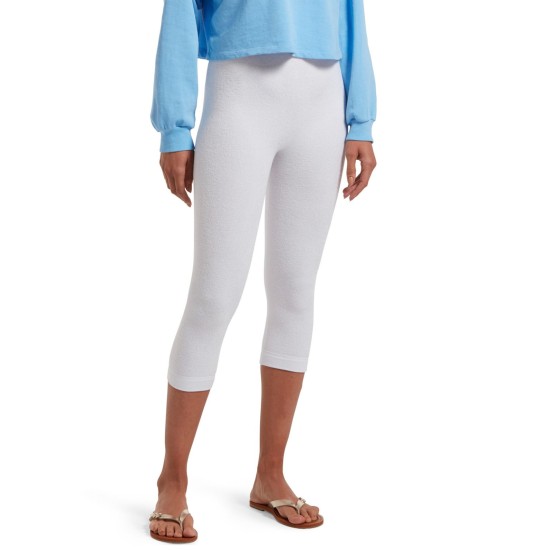  Women’s Reversible French Terry Ultra High Waist Capri Leggings, White, Large / X-Large