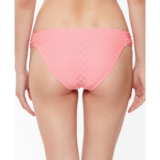  Sweet Tooth Solids Shirred Hipster Bikini Bottoms,Pink, Large