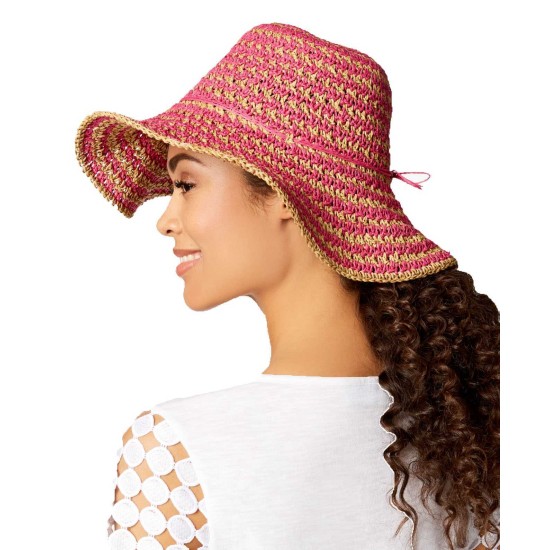  Women’s Crochet Floppy Hat (Pink/Natural, One Size)