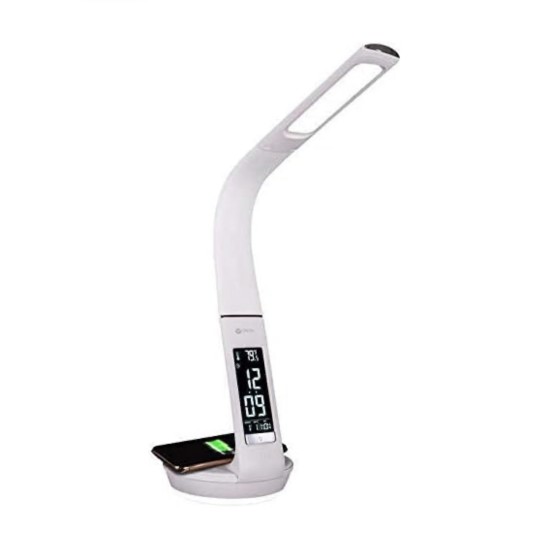  LED Desk Lamp with Clock and Wireless Charging Station (White)