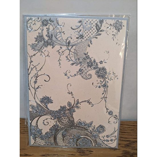  Any Occasion Greeting Card And Envelope; Sparkly Silver Vines