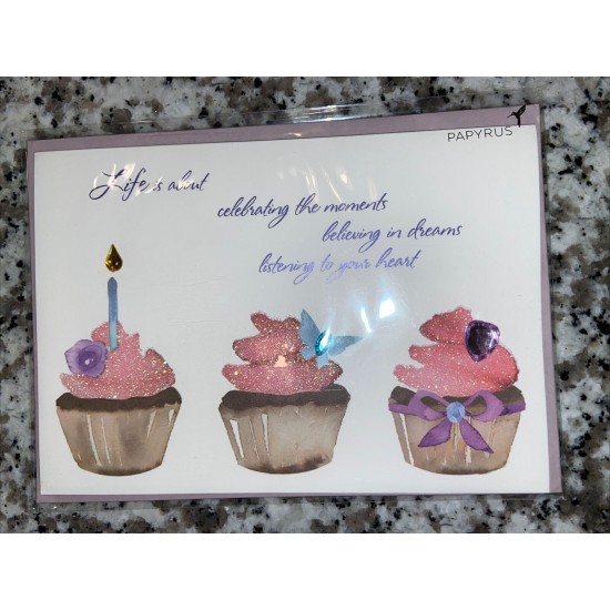  Birthday Card – “Celebrating the Moments” Sparkle Cupcakes