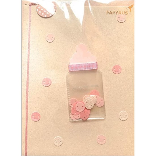  New Baby Card – Girl Pink Baby Bottle 