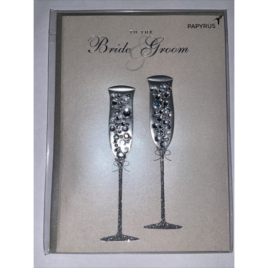  Wedding “TO THE BRIDE & GROOM” Champagne Flutes Greeting Card, Silver
