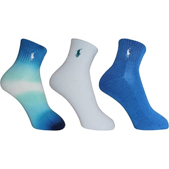  Women’s 3-Pack Blue Ombre Athletic Quarter Socks