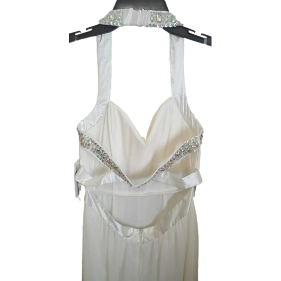  Juniors Dress White HALTER W BEADED STRAPS 2832SJ1S, SIZE 7