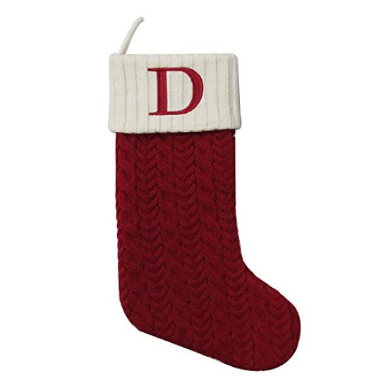  21 Inch Cable Knit Monogram Christmas Stocking (Embroidered D)