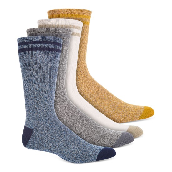  Men’s 4-Pk. Double Stripe Crew Socks, Tan, Shoe size 7-12