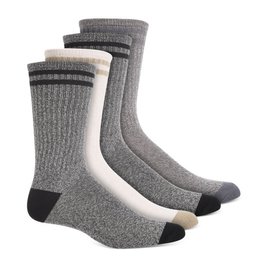 Men’s 4-Pk. Double Stripe Crew Socks, Gray, Shoe size 7-12