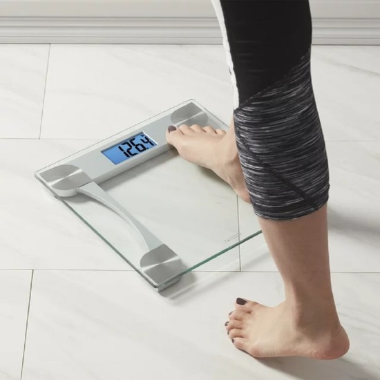  Weight Tracking LCD Glass Body Weight Scale Battery Powered, 440 lb