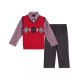 TFW Little Boys Argyle 3 Piece Sweater Set, Red/Charcoal, 5 Regular