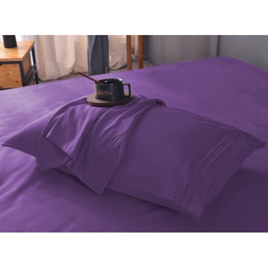  Wrinkle Free Sheet Sets with Deep Pockets & Stain Resistant, 4 pc, 1800 Thread Count Bamboo Based, Violet, Queen