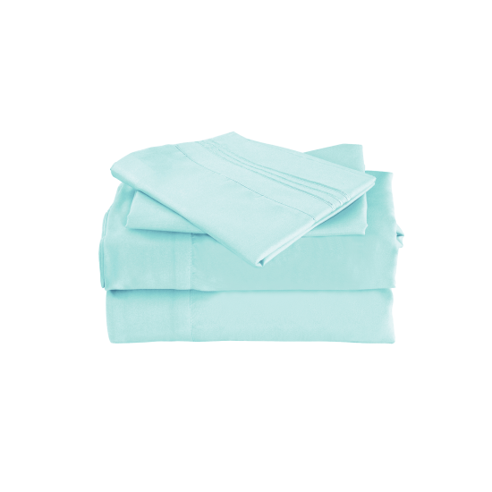  Wrinkle Free Sheet Sets with Deep Pockets & Stain Resistant, 4 pc, 1800 Thread Count Based, Aqua, Full