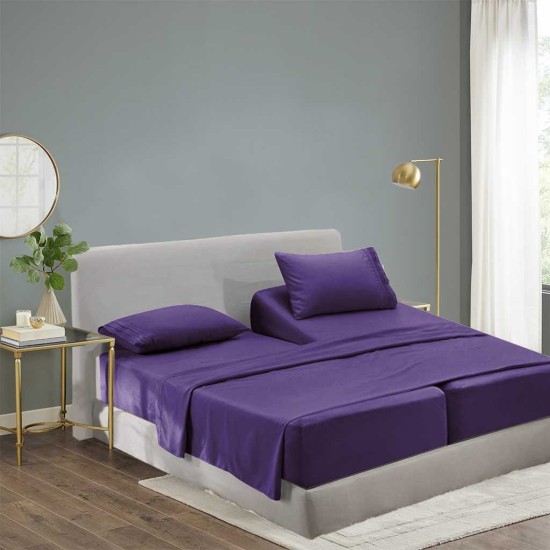  Wrinkle Free Sheet Sets with Deep Pockets & Stain Resistant, 4 pc, 1800 Thread Count Based, Violet, Split King