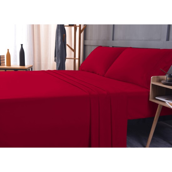  Wrinkle Free Sheet Sets with Deep Pockets & Stain Resistant, 4 pc, 1800 Thread Count Bamboo Based, Red, King