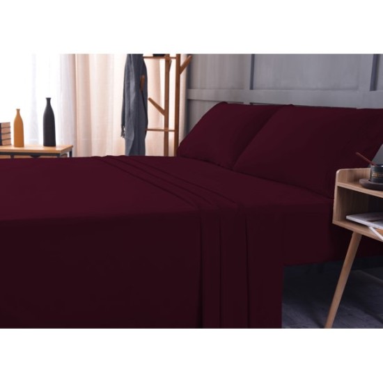  Wrinkle Free Sheet Sets with Deep Pockets & Stain Resistant, 4 pc, 1800 Thread Count Based, Eggplant, Split King