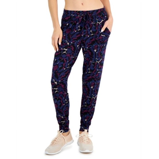  Women’s Printed Jogger Pajama Pants, Navy, Large