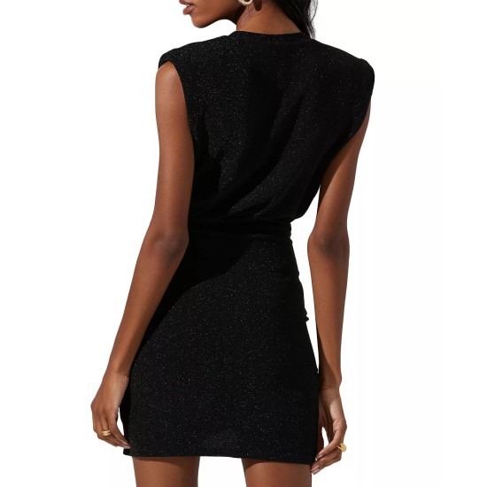  Women’s Lunette Glitter Twist-Front Bodycon Mini Dress, Black, Medium