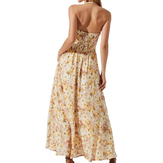  Women’s Mariella Printed Maxi Dress, Taupe Yellow, Large