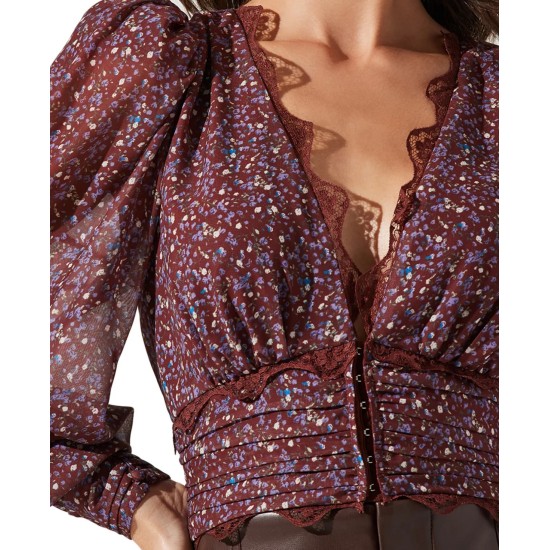  Women’s Zanna V-Neck Long-Sleeve Top, Purple Ditsy, XL