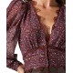  Women’s Zanna V-Neck Long-Sleeve Top, Purple Ditsy, XL