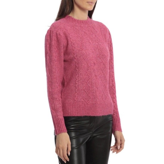  Women’s Cable-Knit Pullover Sweater, Fuschia, Medium