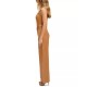  Women’s Linen Zip-Back Sleeveless Corset Bustier Top, Camel, 10
