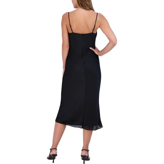  Women’s Cowl Neck Sleeveless Midi Dress, Black, Small