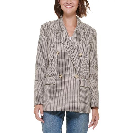  Women’s Check Oversized Drop-Shoulder Blazer, Cumulus Houndstooth, Small