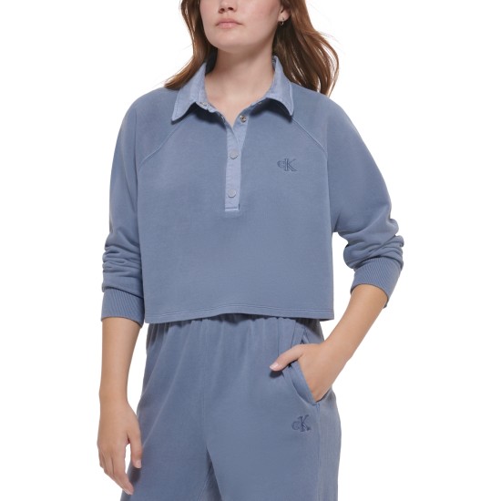  Women’s Cotton Polo Sweatshirt, Stormy Blue, Large