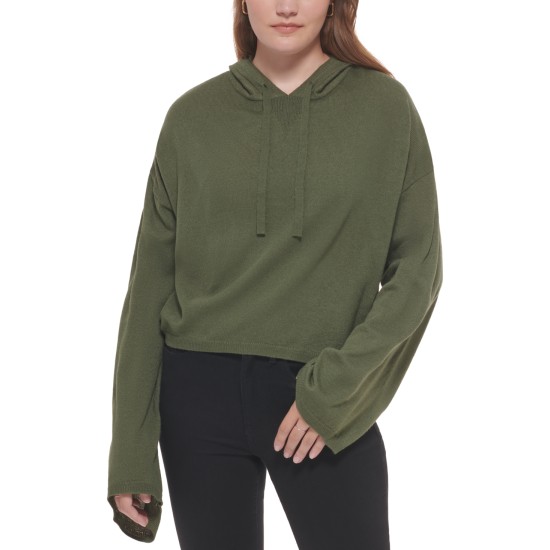  Women’s Hooded Bell-Sleeve Top, Thyme, Large