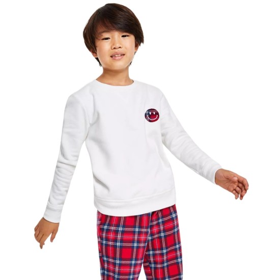  Kids Solid Smile Matching Crewneck Cotton Top, White, 8 REG