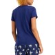  Womens Everyday Cotton V-Neck Pajama T-Shirt, Navy, Small