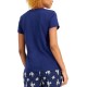  Womens Everyday Cotton V-Neck Pajama T-Shirt, Navy, Medium